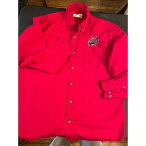 Tri Mountain Red Button Down Shirt Embroidered Logo Workwear Size Large